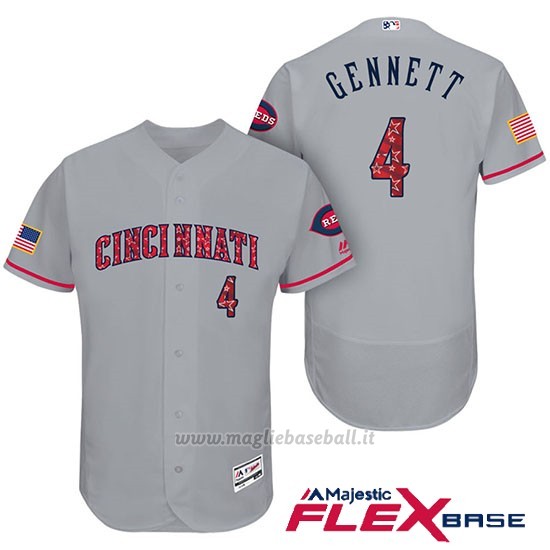 Maglia Baseball Uomo Cincinnati Reds 2017 Estrellas Y Rayas 4 Scooter Gennett Grigio Flex Base